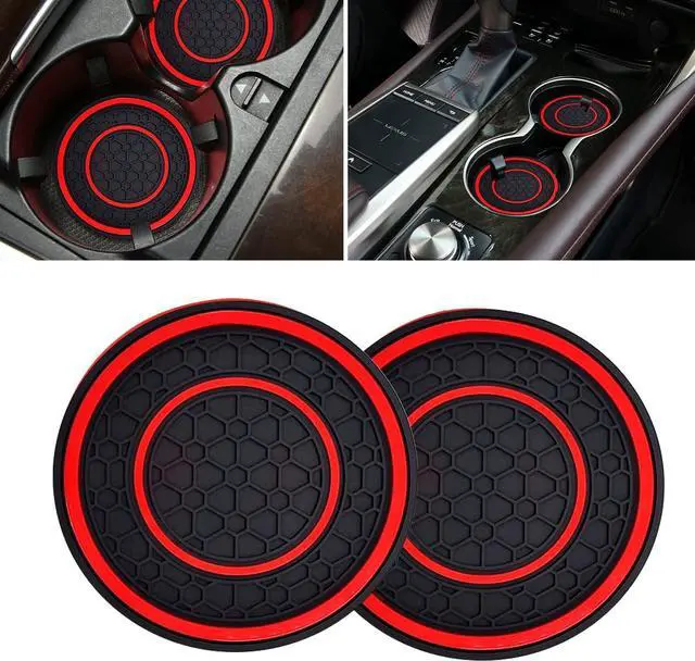 Main image of Car Cup Coasters - 2 Pack 2.75 Inch Diameter Universal Auto Anti Slip Cup Holder Insert Coaster, Suitable for Most Car Interior Accessories(Red)