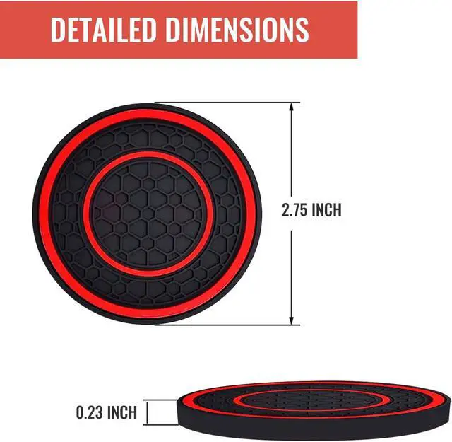 Alt view image 2 of 6 - Car Cup Coasters - 2 Pack 2.75 Inch Diameter Universal Auto Anti Slip Cup Holder Insert Coaster, Suitable for Most Car Interior Accessories(Red)