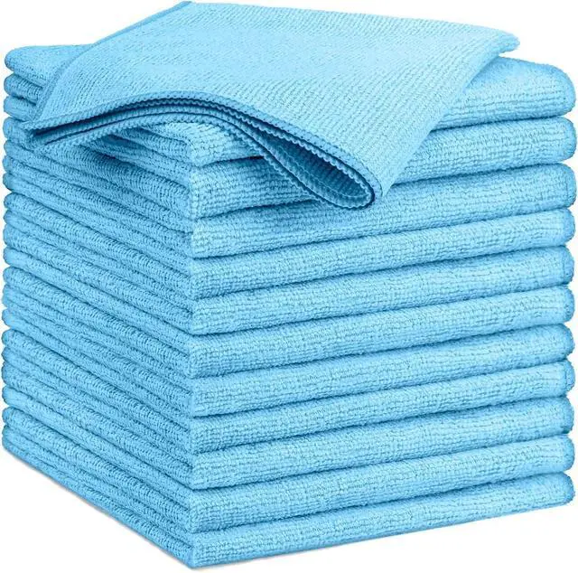 Main image of GLIMGLINT Microfiber Cleaning Cloth, 12 Pack Towels for Cars 14 X12 Inch | High Absorbent & Lint Free Shop Rags Bulk, All-Purpose Car Cleaning Towels for Cars, Kitchen, Restaurant, Garage, Blue