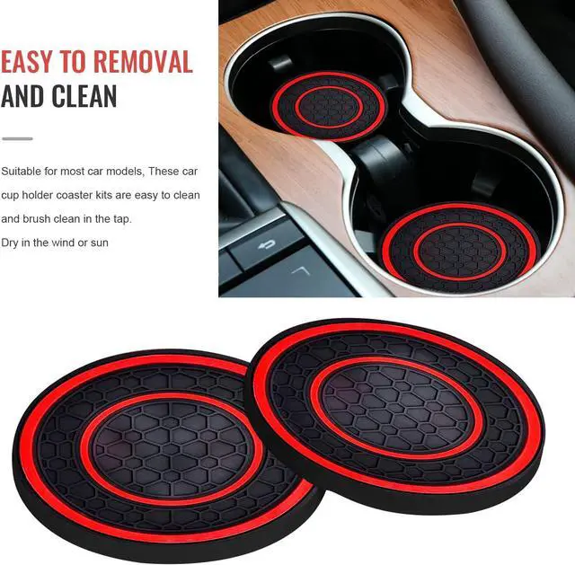 Alt view image 5 of 6 - Car Cup Coasters - 2 Pack 2.75 Inch Diameter Universal Auto Anti Slip Cup Holder Insert Coaster, Suitable for Most Car Interior Accessories(Red)