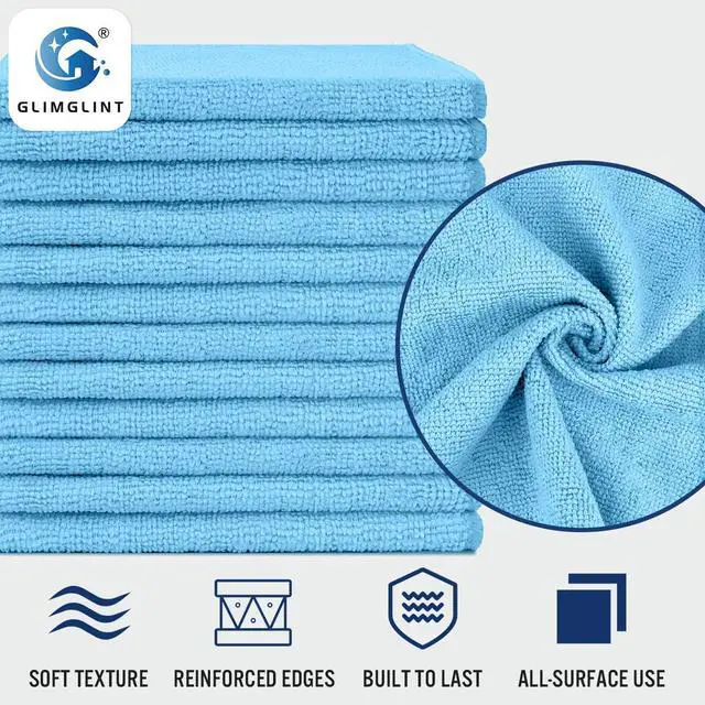 Alt view image 3 of 7 - GLIMGLINT Microfiber Cleaning Cloth, 12 Pack Towels for Cars 14 X12 Inch | High Absorbent & Lint Free Shop Rags Bulk, All-Purpose Car Cleaning Towels for Cars, Kitchen, Restaurant, Garage, Blue