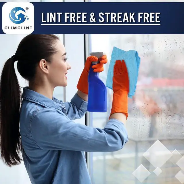 Alt view image 5 of 7 - GLIMGLINT Microfiber Cleaning Cloth, 12 Pack Towels for Cars 14 X12 Inch | High Absorbent & Lint Free Shop Rags Bulk, All-Purpose Car Cleaning Towels for Cars, Kitchen, Restaurant, Garage, Blue