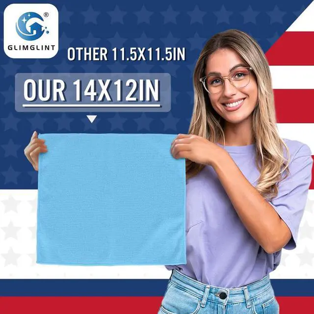 Alt view image 2 of 7 - GLIMGLINT Microfiber Cleaning Cloth, 12 Pack Towels for Cars 14 X12 Inch | High Absorbent & Lint Free Shop Rags Bulk, All-Purpose Car Cleaning Towels for Cars, Kitchen, Restaurant, Garage, Blue