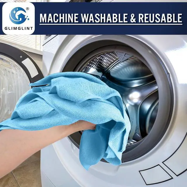 Alt view image 6 of 7 - GLIMGLINT Microfiber Cleaning Cloth, 12 Pack Towels for Cars 14 X12 Inch | High Absorbent & Lint Free Shop Rags Bulk, All-Purpose Car Cleaning Towels for Cars, Kitchen, Restaurant, Garage, Blue