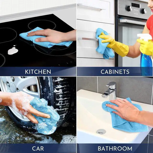 Alt view image 7 of 7 - GLIMGLINT Microfiber Cleaning Cloth, 12 Pack Towels for Cars 14 X12 Inch | High Absorbent & Lint Free Shop Rags Bulk, All-Purpose Car Cleaning Towels for Cars, Kitchen, Restaurant, Garage, Blue