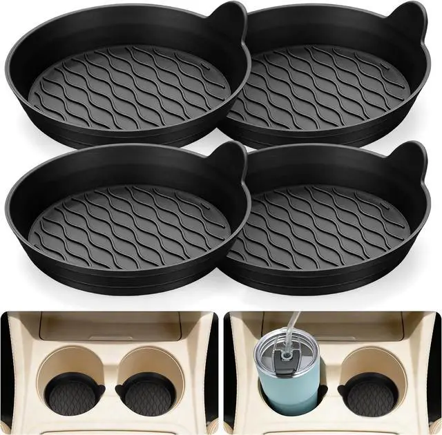 Main image of Car Coasters for Cup Holders, Universal Non-Slip Coasters Set of 4 Pack, Black Silicone Car Accessories Interior for Car Truck Cup Holder
