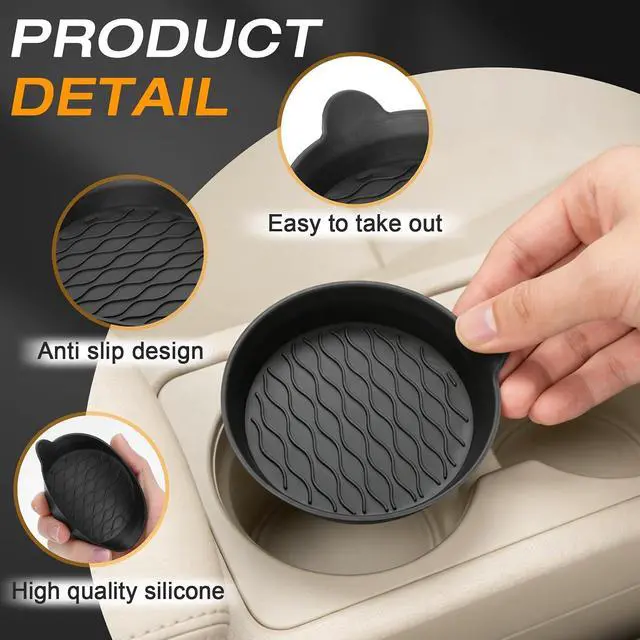 Alt view image 3 of 7 - Car Coasters for Cup Holders, Universal Non-Slip Coasters Set of 4 Pack, Black Silicone Car Accessories Interior for Car Truck Cup Holder