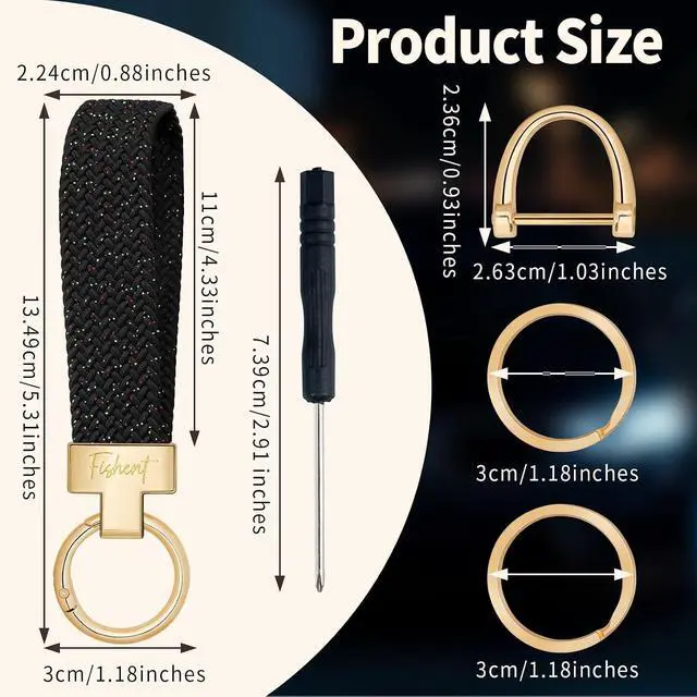 Alt view image 6 of 7 - Fishent Stretchy Car Keychain, Nylon Braided Cool Key Chain for Women Men, Universal Key Fob Holder with 3 Keyrings, Anti-Lost D-Ring, Car Accessories, Starry Night