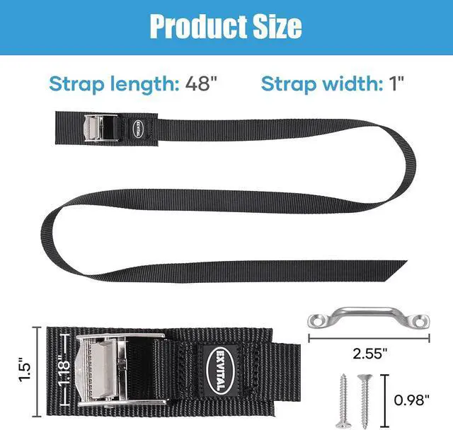 Alt view image 3 of 6 - EXVITAL Battery Tie Down Strap Hold Down Kit, 1" x 48" Cooler Tie Down Kit with Non-Rusting Cam Buckle, Stainless Steel Bracket & SS Screws for RV Battery,Luggage Belt (2 Pack)