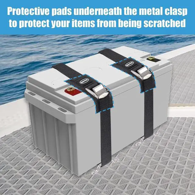 Alt view image 4 of 6 - EXVITAL Battery Tie Down Strap Hold Down Kit, 1" x 48" Cooler Tie Down Kit with Non-Rusting Cam Buckle, Stainless Steel Bracket & SS Screws for RV Battery,Luggage Belt (2 Pack)