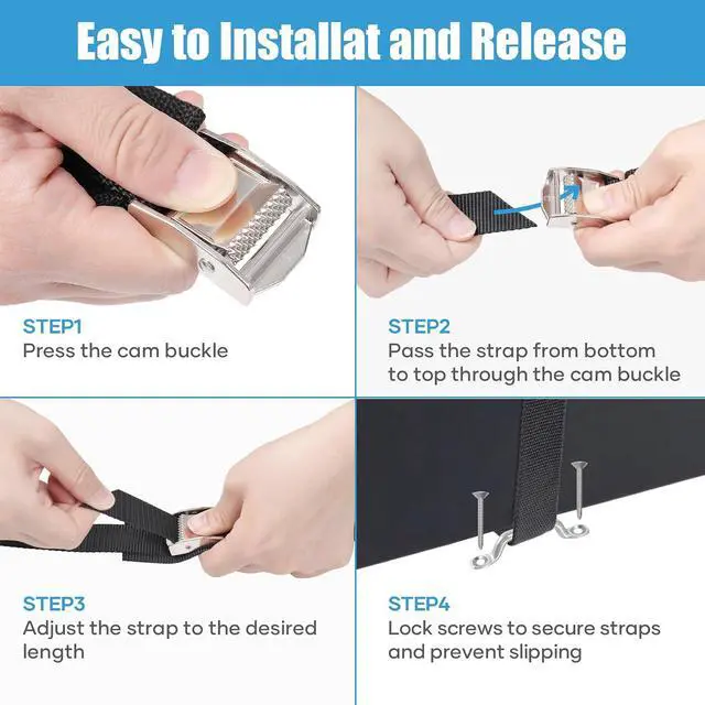Alt view image 5 of 6 - EXVITAL Battery Tie Down Strap Hold Down Kit, 1" x 48" Cooler Tie Down Kit with Non-Rusting Cam Buckle, Stainless Steel Bracket & SS Screws for RV Battery,Luggage Belt (2 Pack)