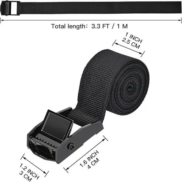 Alt view image 2 of 7 - Tie Down Straps 6 Pcs Black Cam Buckle Ratchet Lashing Strap 1" x 3.3' | Heavy Duty Cam Buckle Cinch Straps, For Cargo, Trucks, Luggage, Trailer, Motorcycle, 550 lb Break Strength