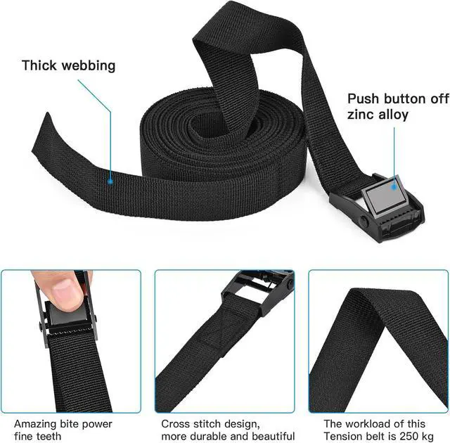 Alt view image 3 of 7 - Tie Down Straps 6 Pcs Black Cam Buckle Ratchet Lashing Strap 1" x 3.3' | Heavy Duty Cam Buckle Cinch Straps, For Cargo, Trucks, Luggage, Trailer, Motorcycle, 550 lb Break Strength