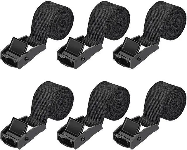 Main image of Tie Down Straps 6 Pcs Black Cam Buckle Ratchet Lashing Strap 1" x 3.3' | Heavy Duty Cam Buckle Cinch Straps, For Cargo, Trucks, Luggage, Trailer, Motorcycle, 550 lb Break Strength