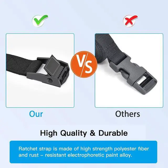 Alt view image 4 of 7 - Tie Down Straps 6 Pcs Black Cam Buckle Ratchet Lashing Strap 1" x 3.3' | Heavy Duty Cam Buckle Cinch Straps, For Cargo, Trucks, Luggage, Trailer, Motorcycle, 550 lb Break Strength