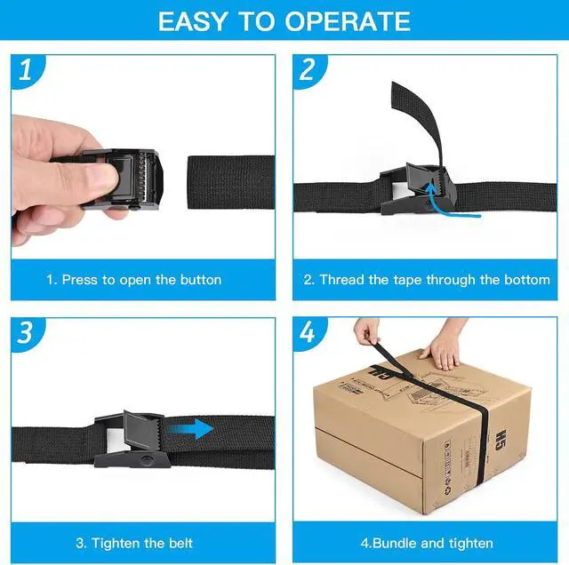 Alt view image 7 of 7 - Tie Down Straps 6 Pcs Black Cam Buckle Ratchet Lashing Strap 1" x 3.3' | Heavy Duty Cam Buckle Cinch Straps, For Cargo, Trucks, Luggage, Trailer, Motorcycle, 550 lb Break Strength