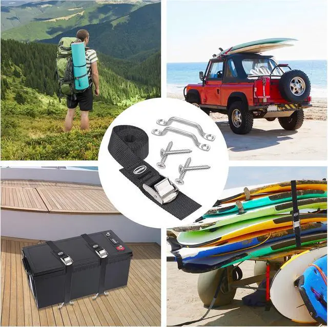 Alt view image 6 of 6 - EXVITAL Battery Tie Down Strap Hold Down Kit, 1" x 48" Cooler Tie Down Kit with Non-Rusting Cam Buckle, Stainless Steel Bracket & SS Screws for RV Battery,Luggage Belt (2 Pack)