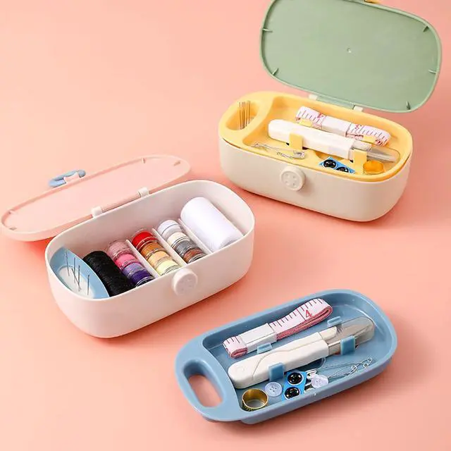 Alt view image 2 of 7 - Missraza Sewing Kit, Portable Kit for Adults, Plastic Box Needle and Thread Accesories Supplies Pink 15.5x6cm(6.1x2.36in)