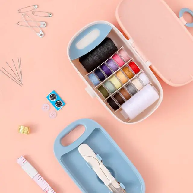 Alt view image 3 of 7 - Missraza Sewing Kit, Portable Kit for Adults, Plastic Box Needle and Thread Accesories Supplies Pink 15.5x6cm(6.1x2.36in)