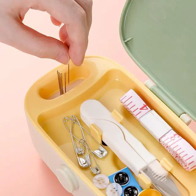 Alt view image 6 of 7 - Missraza Sewing Kit, Portable Kit for Adults, Plastic Box Needle and Thread Accesories Supplies Pink 15.5x6cm(6.1x2.36in)