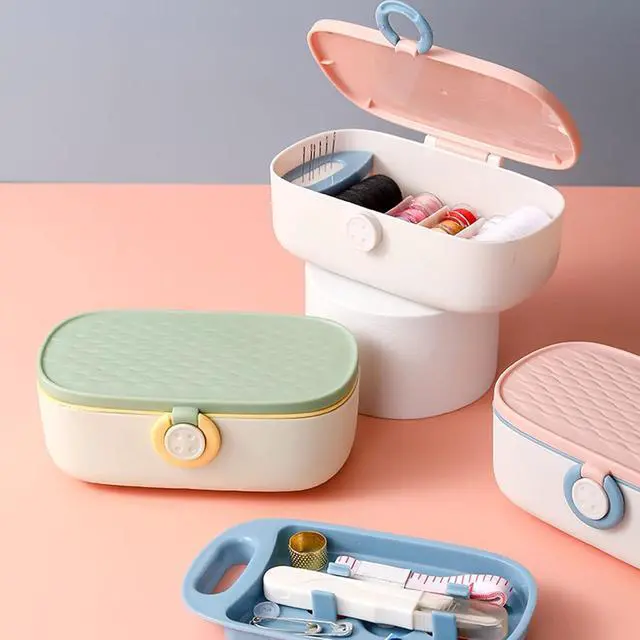 Alt view image 7 of 7 - Missraza Sewing Kit, Portable Kit for Adults, Plastic Box Needle and Thread Accesories Supplies Pink 15.5x6cm(6.1x2.36in)