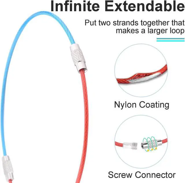 Alt view image 6 of 7 - CooBigo 16 Pack Stainless Steel Loops 2mm Coated Wire Keychain Cable Large Keyrings 6 inch Key Chain for Luggage Tags, Key Tags, Keyrings, Kitchen Utensils, Duster-Assorted Colors