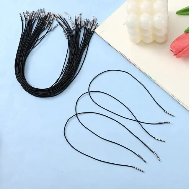 Alt view image 4 of 7 - 30 Pcs Party Hat String, 12 Inch Round Elastic Cords with Metal Ends | Elastic Barbed Cords Loop Soft Loop Band Elastic String for DIY Crafts Book Binding Mask Making Menus Badges Signs Hanging