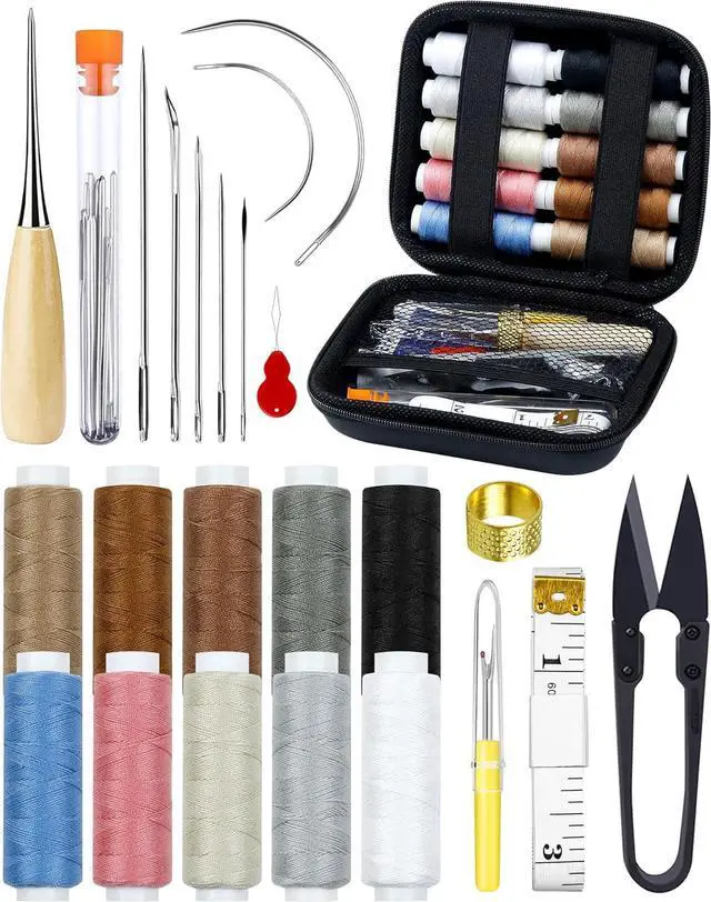 Main image of Upholstery Repair Sewing Kit, Heavy Duty Sewing Kit with Sewing Awl, 47PCS | Sewing Kit, Large-Eye Needles, Sewing Awl, Seam Ripper, Sewing Thread, Upholstery Repair, Leather Craft,DIY Crafts, Travel