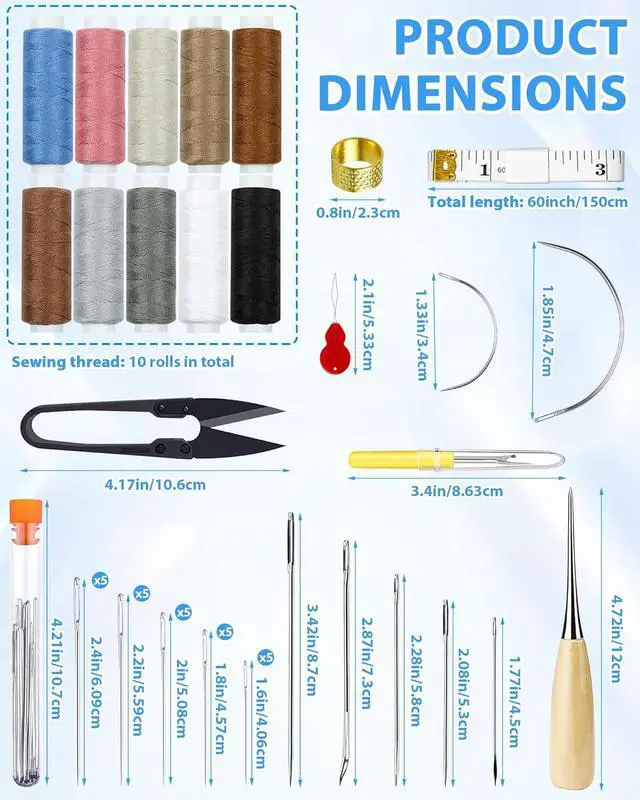 Alt view image 2 of 6 - Upholstery Repair Sewing Kit, Heavy Duty Sewing Kit with Sewing Awl, 47PCS | Sewing Kit, Large-Eye Needles, Sewing Awl, Seam Ripper, Sewing Thread, Upholstery Repair, Leather Craft,DIY Crafts, Travel