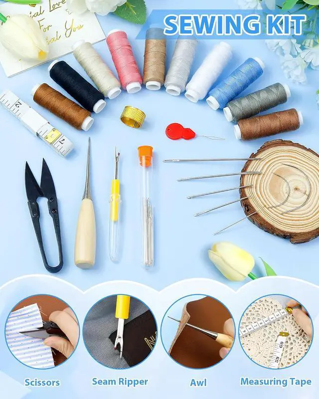 Alt view image 6 of 6 - Upholstery Repair Sewing Kit, Heavy Duty Sewing Kit with Sewing Awl, 47PCS | Sewing Kit, Large-Eye Needles, Sewing Awl, Seam Ripper, Sewing Thread, Upholstery Repair, Leather Craft,DIY Crafts, Travel
