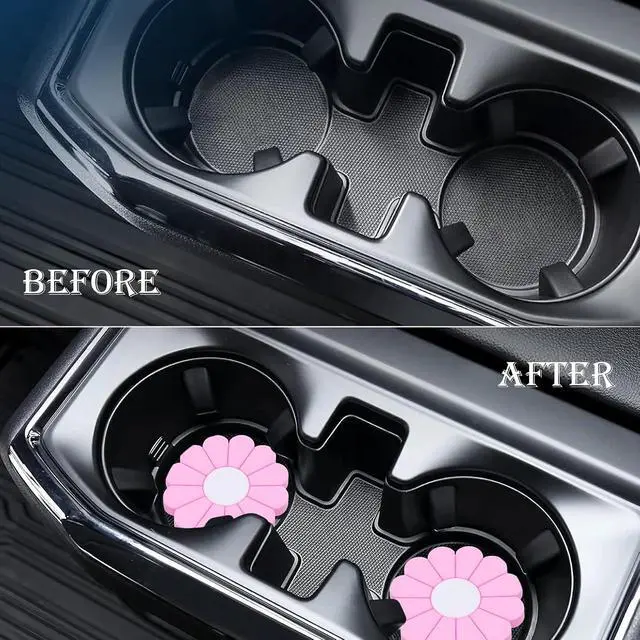 Alt view image 7 of 7 - 2-Pack Car Cup Holder Coaster Inserts, Daisy Shape, 2.75 Inch Non-Slip Silicone Cup Holder Insert, Universal Non-Slip Cup Holders, Car Accessories Interior for Women and Man (Pink)