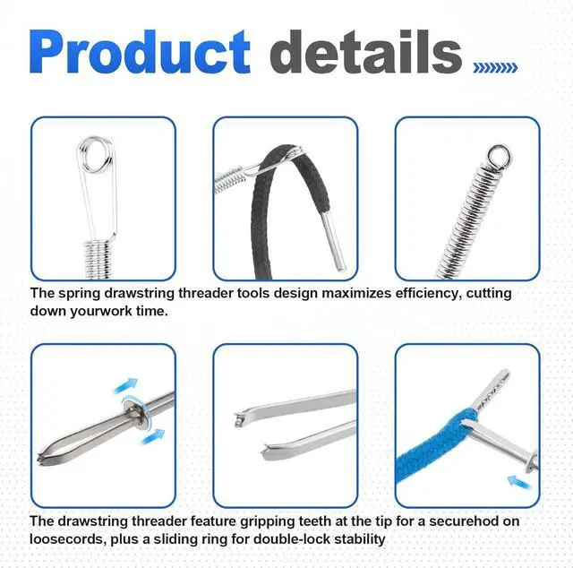 Alt view image 3 of 6 - 8PCS Drawstring Cord, Paired with 3 Drawstring Threader Tools, Reliable Drawstrings for Sweatpants, Suitable for Drawstrings of Shorts, Pants, Jackets, Coats, and Hoodies