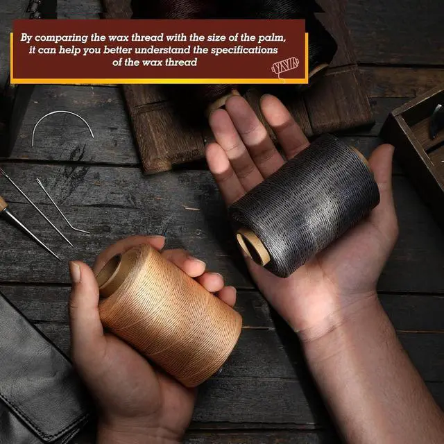 Alt view image 4 of 7 - Waxed Thread 328 Yards Round Waxed Thread for Leather Sewing | 1200D/0.8mm Waxed Thread for Leather Sewing, Bookbinding, Braiding, Shoe Repairing Car Sofa Repair Craft - Dark Khaki