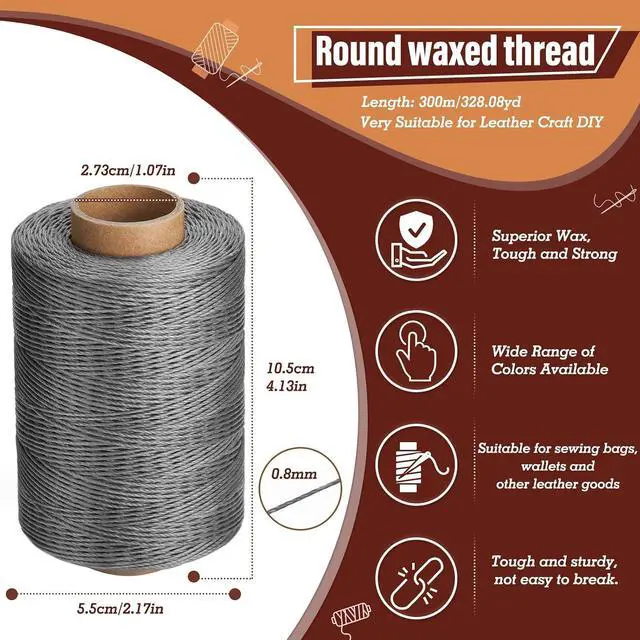 Alt view image 2 of 7 - Waxed Thread 328 Yards Round Waxed Thread for Leather Sewing | 1200D/0.8mm Waxed Thread for Leather Sewing, Bookbinding, Braiding, Shoe Repairing Car Sofa Repair Craft - Dark Khaki