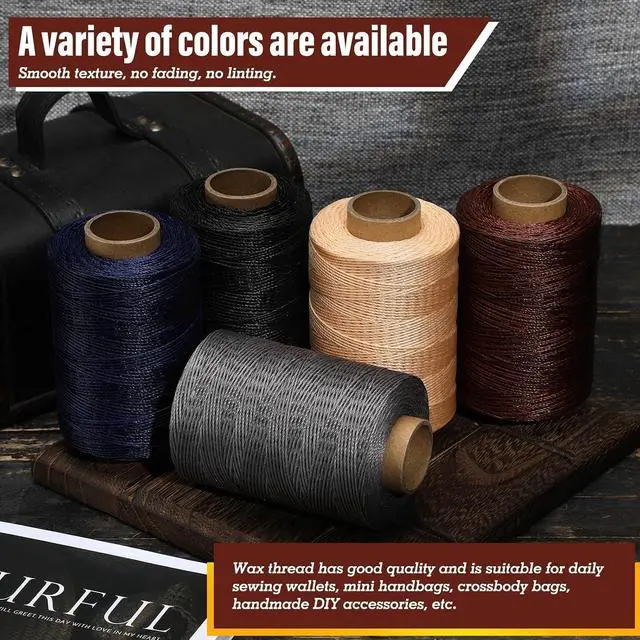 Alt view image 5 of 7 - Waxed Thread 328 Yards Round Waxed Thread for Leather Sewing | 1200D/0.8mm Waxed Thread for Leather Sewing, Bookbinding, Braiding, Shoe Repairing Car Sofa Repair Craft - Dark Khaki