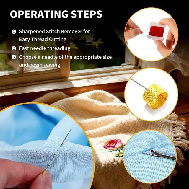 Alt view image 3 of 7 - RZHHTTQ 41 PCS Big Eye Steel Sewing Needle Kit for Hand Sewing | With seam ripper, needle threaders, threads & thimbles; for quilting, denim repair, embroidery, DIY crafts