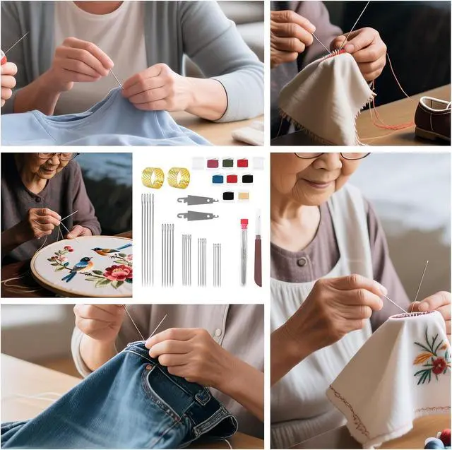 Alt view image 4 of 7 - RZHHTTQ 41 PCS Big Eye Steel Sewing Needle Kit for Hand Sewing | With seam ripper, needle threaders, threads & thimbles; for quilting, denim repair, embroidery, DIY crafts