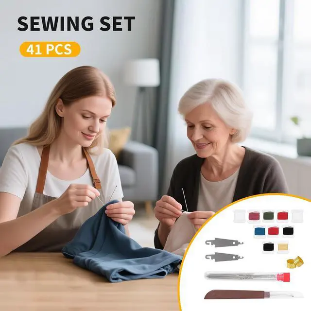 Alt view image 5 of 7 - RZHHTTQ 41 PCS Big Eye Steel Sewing Needle Kit for Hand Sewing | With seam ripper, needle threaders, threads & thimbles; for quilting, denim repair, embroidery, DIY crafts