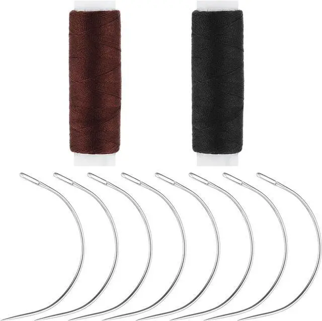 Main image of Weave Needle and Thread Kit with 8 PCS Needles & 2 Rolls Thread, Hand Sewing Leather Nylon Threads for Hair Extension Weaving Repair Making Wig (Black, Brown)