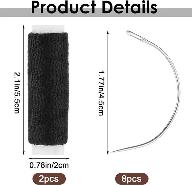 Alt view image 2 of 7 - Weave Needle and Thread Kit with 8 PCS Needles & 2 Rolls Thread, Hand Sewing Leather Nylon Threads for Hair Extension Weaving Repair Making Wig (Black, Brown)
