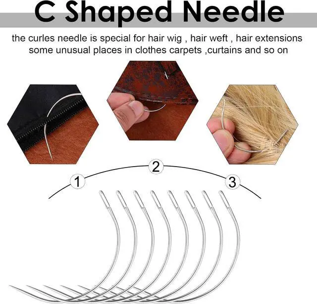Alt view image 3 of 7 - Weave Needle and Thread Kit with 8 PCS Needles & 2 Rolls Thread, Hand Sewing Leather Nylon Threads for Hair Extension Weaving Repair Making Wig (Black, Brown)