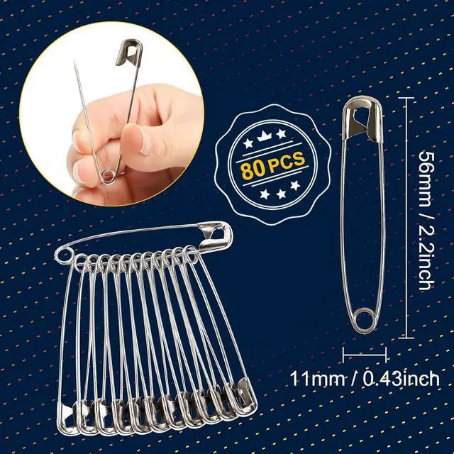Alt view image 2 of 6 - 80PCS Large Safety Pins Silvery Safety Pins, 2.25inch/56mm Metal Clothes Pin for Art Crafting,Sewing,Jewelry Making