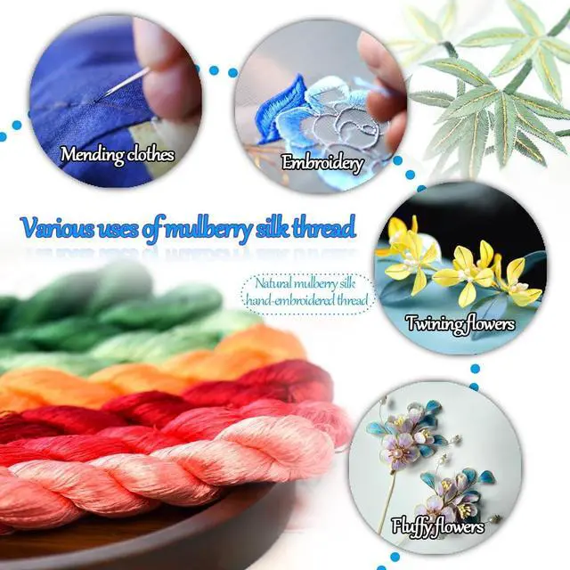 Alt view image 7 of 7 - 4 Skeins Mulberry Silk Floss Embroidery Thread Floss-Cross Stitch Threads China Silk Woven Jewelry Threads DIY Sewing Kits (06)