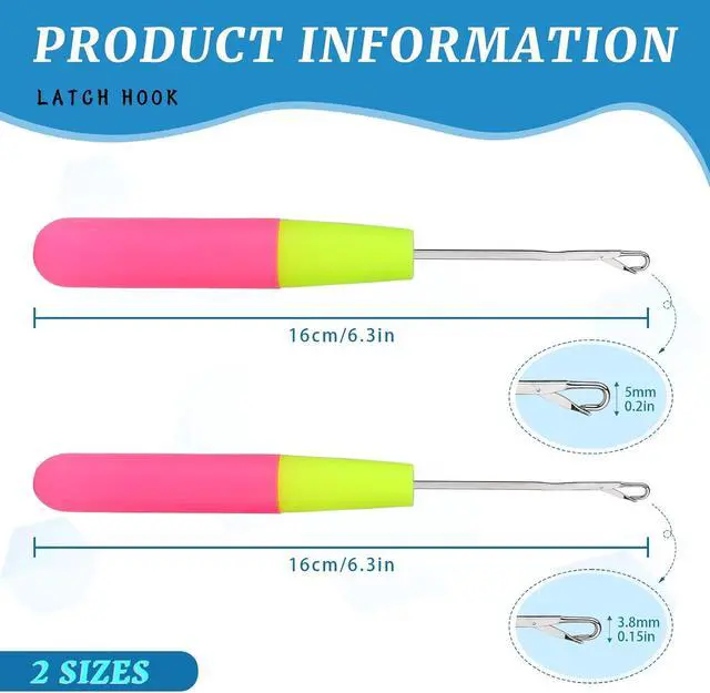 Alt view image 2 of 7 - 2 Pcs Latch Hook Latch Hook Tool 0.2in, 0.15in Crochet Needles for Hair | Hair Crochet Hooks for Scarf Carpet Making and Art Crafts