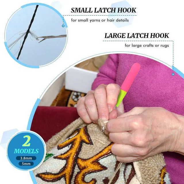 Alt view image 5 of 7 - 2 Pcs Latch Hook Latch Hook Tool 0.2in, 0.15in Crochet Needles for Hair | Hair Crochet Hooks for Scarf Carpet Making and Art Crafts
