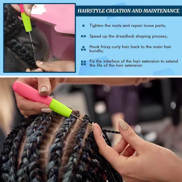 Alt view image 6 of 7 - 2 Pcs Latch Hook Latch Hook Tool 0.2in, 0.15in Crochet Needles for Hair | Hair Crochet Hooks for Scarf Carpet Making and Art Crafts