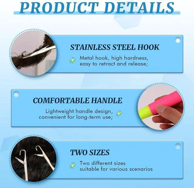Alt view image 3 of 7 - 2 Pcs Latch Hook Latch Hook Tool 0.2in, 0.15in Crochet Needles for Hair | Hair Crochet Hooks for Scarf Carpet Making and Art Crafts