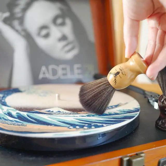 Alt view image 5 of 7 - Small Vinyl Record Cleaner Brush with Wood Handle | Anti-Static Brush, Vinyl Record Player Accessories, Vinyl Cleaning