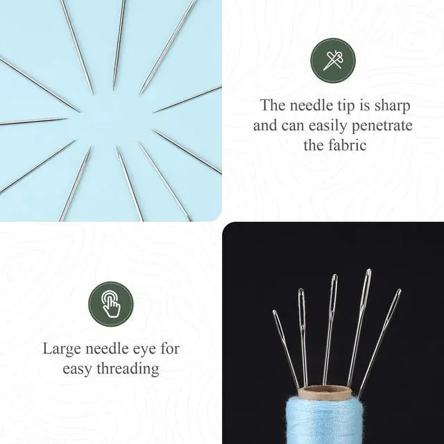 Alt view image 3 of 6 - 60 Pcs Large Eye Hand Sewing Needles Set, 5 Sizes High-Carbon Steel Needles for Mending, Embroidery, Quilting, Crafts, Denim & Light Leather Repair, Nickel-Plated, Aluminum Storage Tube