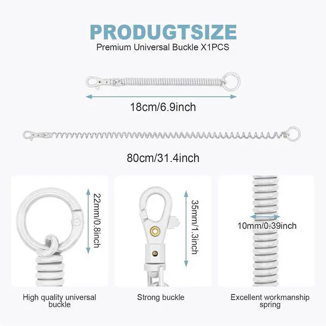 Alt view image 2 of 7 - TENOC Spiral Coil Spring Keychain, Anti-lost Key Chain Holder Lanyard Cord with Lobster Clasp